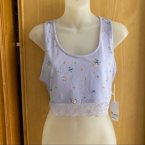 Forever 21 • Purple Floral Lace Trimmed Racerback Crop - Picture 2 of 11